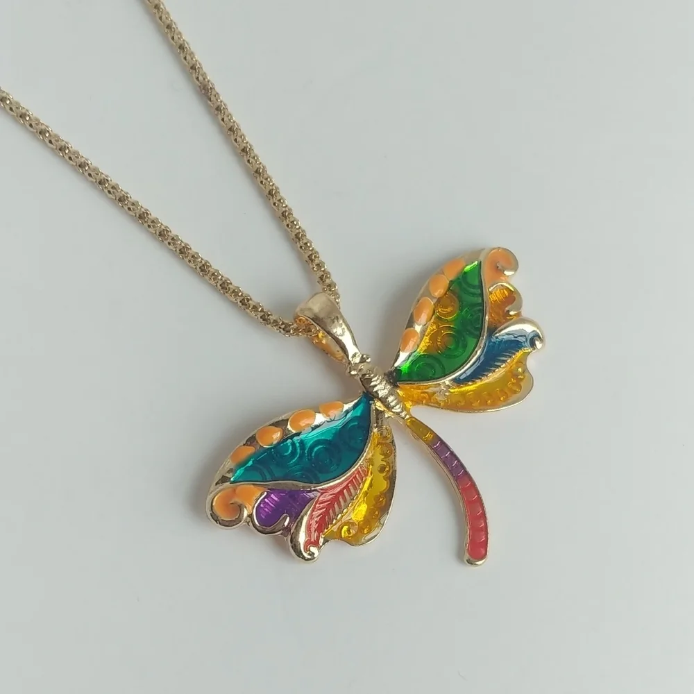 Beautiful Colourful Dragonfly Necklace Earrings - Picture 2 of 4